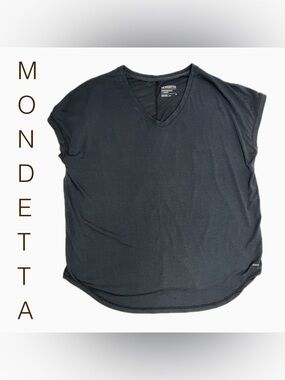 Mondetta Black V-Neck Cap Sleeve Tee, Polygiene, M